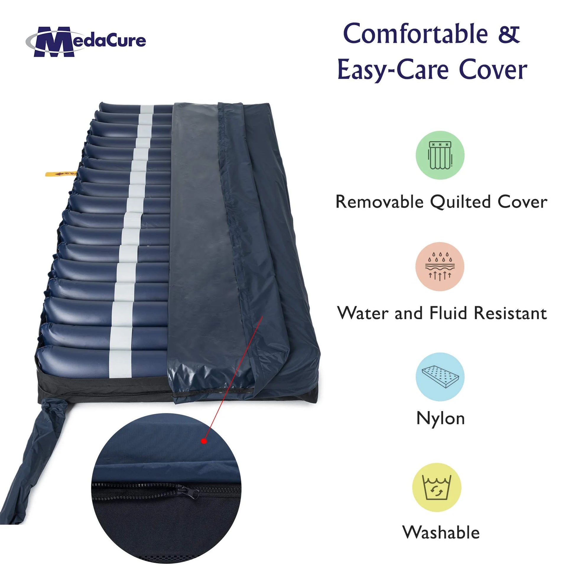 Medacure Alternating Pressure Air Mattress for Hospital Beds with Quilted Nylon Cover - 80" x 36" x 8" (Twin) - Pump Included