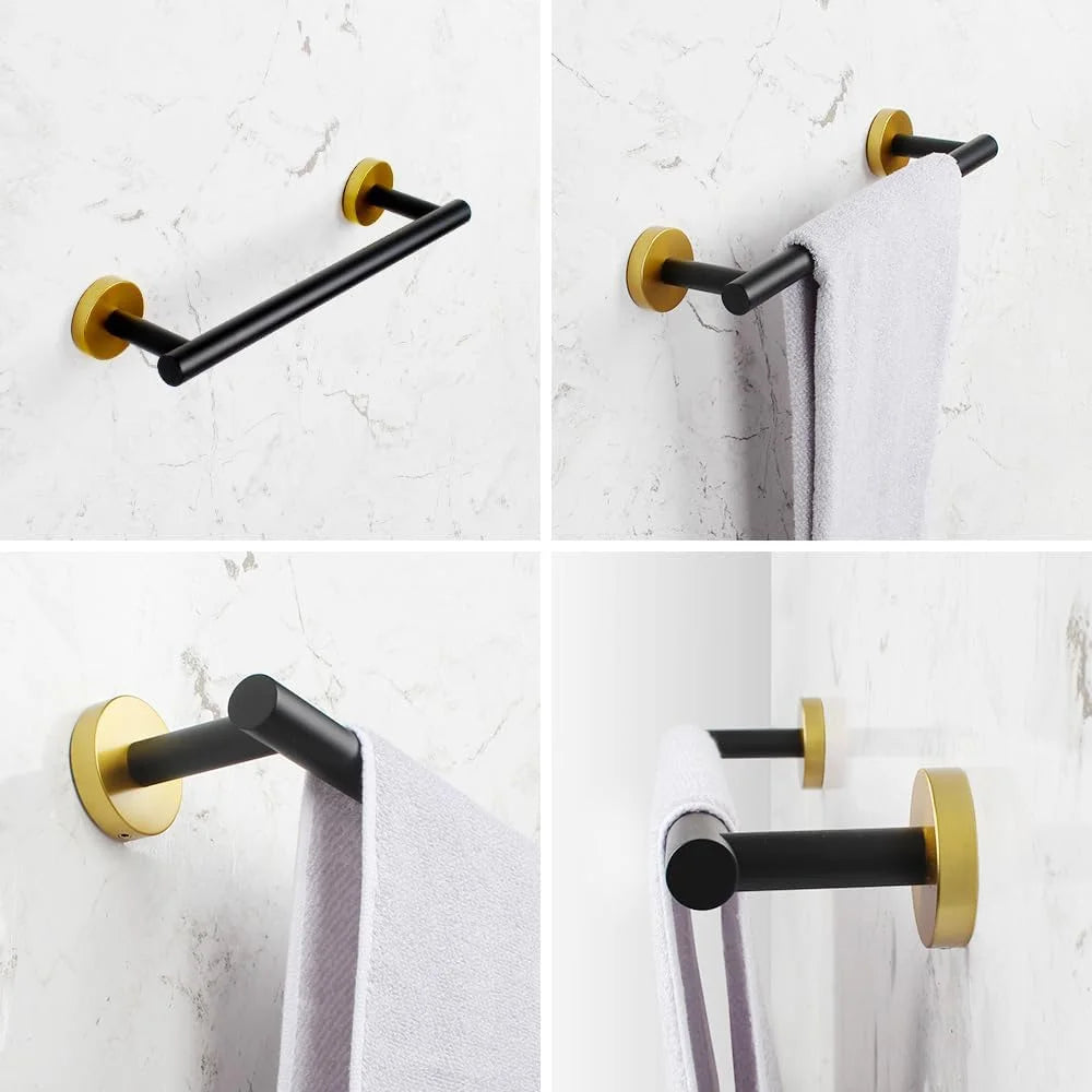 Matte Black Bathroom Accessories Kit 5-Pieces Bathroom Hardware Set Wall Mounted - Includes 24" Double Towel Bar, 12" Hand Towel Bar, Toilet Paper Holder, 2X Robe Towel Hooks ...