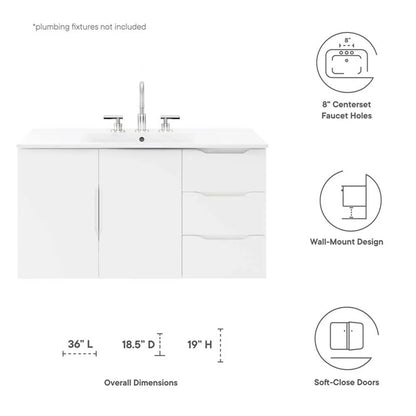 Modway Vitality 36" Bathroom Vanity in White White