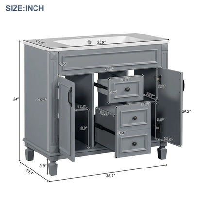 Modern Bathroom Cabinet Set with Top Sink, Bathroom Vanity with Wall Mounted Bathroom Storage Cabinet, 2 Soft Closing Doors, 2 Drawers, Water-Resistant Paint, Grey