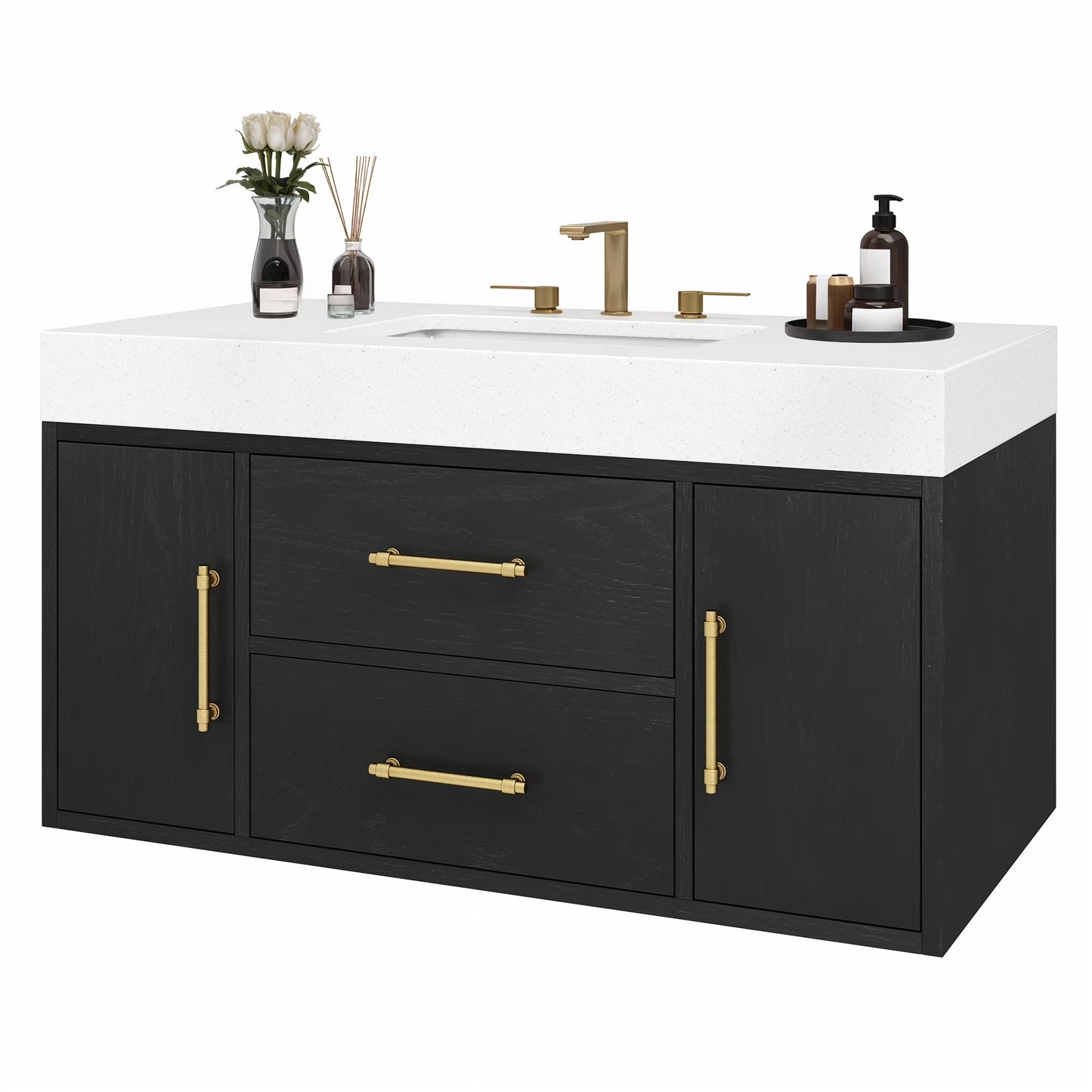 Craftian 48 inch Wall Mounted Bathroom Vanity 2 Doors & 2 Drawers, Floating Bathroom Cabinet, White