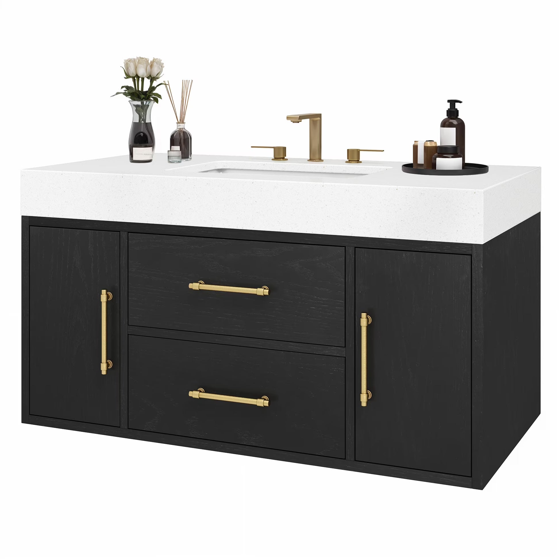 Craftian 48 inch Wall Mounted Bathroom Vanity 2 Doors & 2 Drawers, Floating Bathroom Cabinet, White