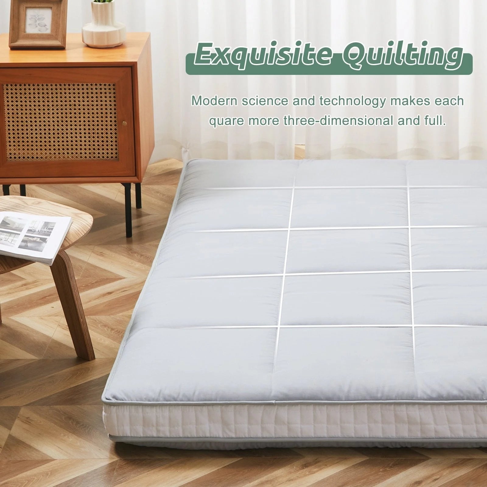 ABORON Japanese Floor Mattress,Futon Mattress, Extra Thick Folding Sleeping Pad, Tatami Mat Foldable Roll Up Mattress Gray, Full