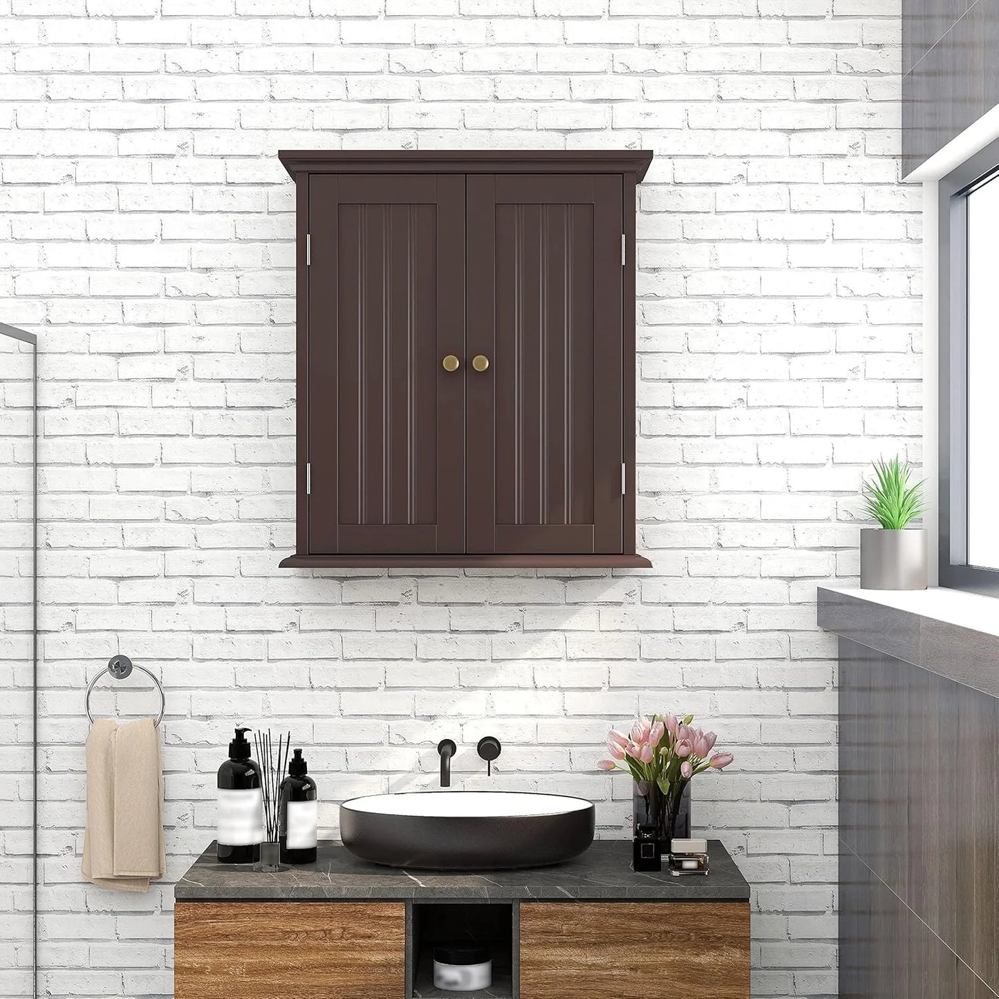 Bathroom Wall Cabinet, Over The Toilet Space Saver Storage Cabinet, Medicine Cabinet with 2 Door and Adjustable Shelves, Cupboard