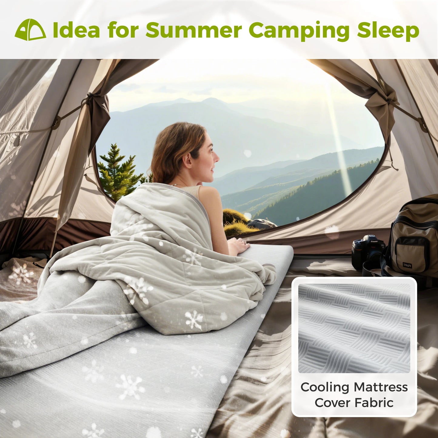 Jamdok Camping Mattress for Hot Sleeper, Waterproof Cooling Cover, Roll Up Foam Sleeping Pad with Storage Bag,Cot Mattress Topper for Summer Camping, Hiking,Car,Tent,Travel(75 x 30 x 2 inches)