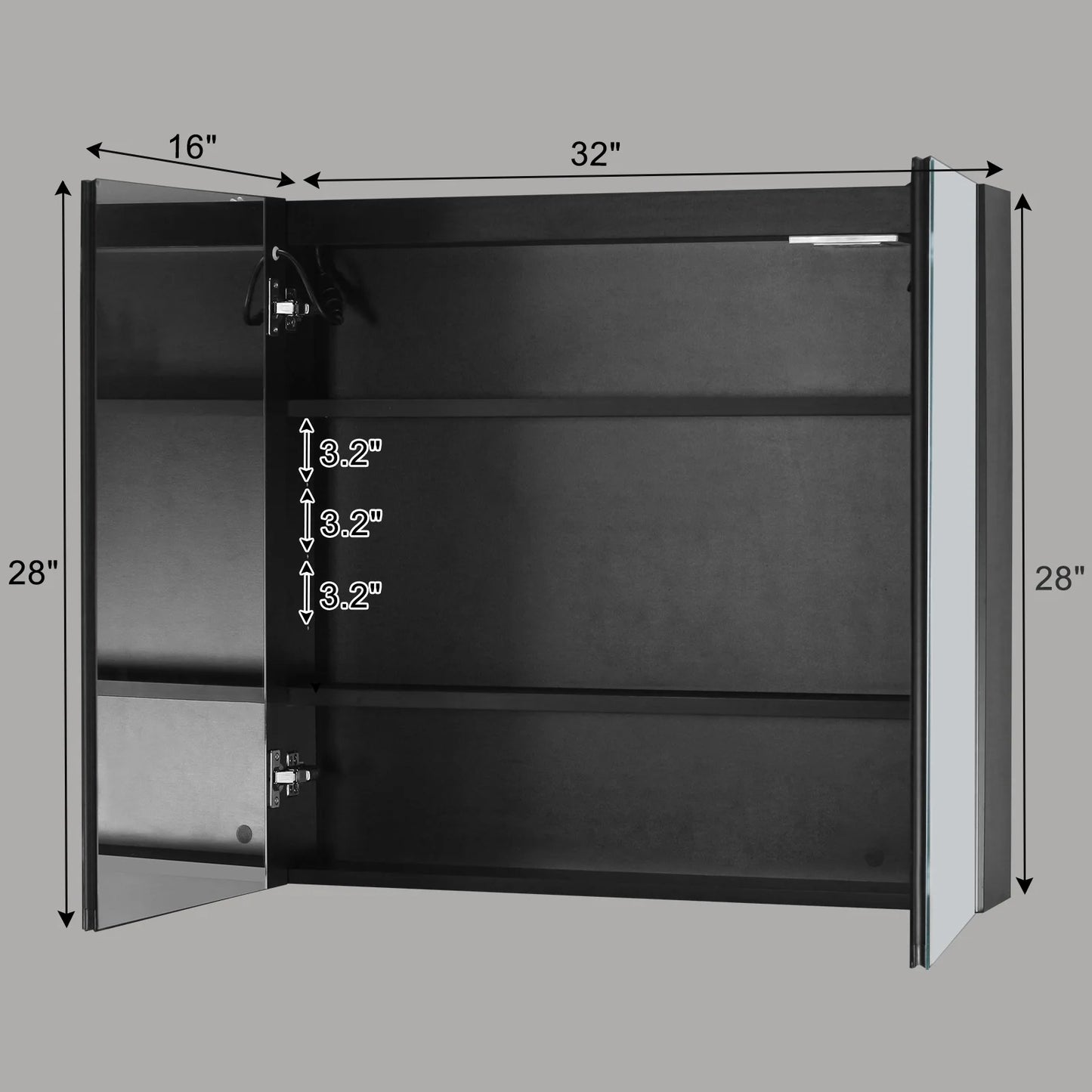 Ktaxon LED Lighted Medicine Cabinet with Mirror Bathroom Wall Cabinet w/Defogger, Dimmable, Memory function, Outlets & USB, 32"x28", Black