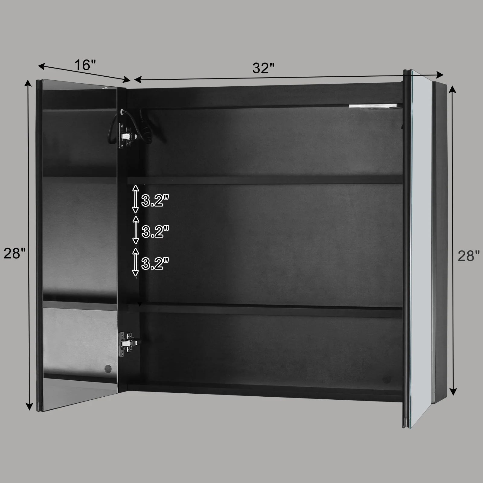 Ktaxon LED Lighted Medicine Cabinet with Mirror Bathroom Wall Cabinet w/Defogger, Dimmable, Memory function, Outlets & USB, 32"x28", Black