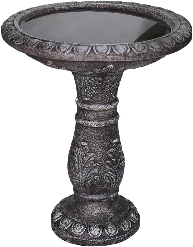 24.4" H Cement Bird Bath for Garden- Fibre Reinforced Concrete Bird Baths for Outdoors, Large Size Vintage Carved Pedestal Birdbath for Patio, Yard, Lawn -20° Dia. X 24.4° H Bird Fountain