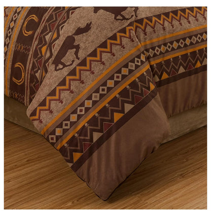 Sedona 7-Piece Southwestern Horses Comforter Set King - Micro Suede Bedding - Rustic Western Decor - 100% Polyester