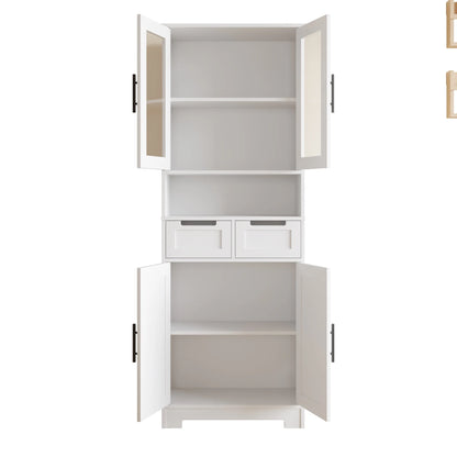 UBesGoo Tall Bathroom Cabinet Storage with 4 Doors & 2 Drawers, Wooden Kitchen Hutch, Large Display Cabinet, White