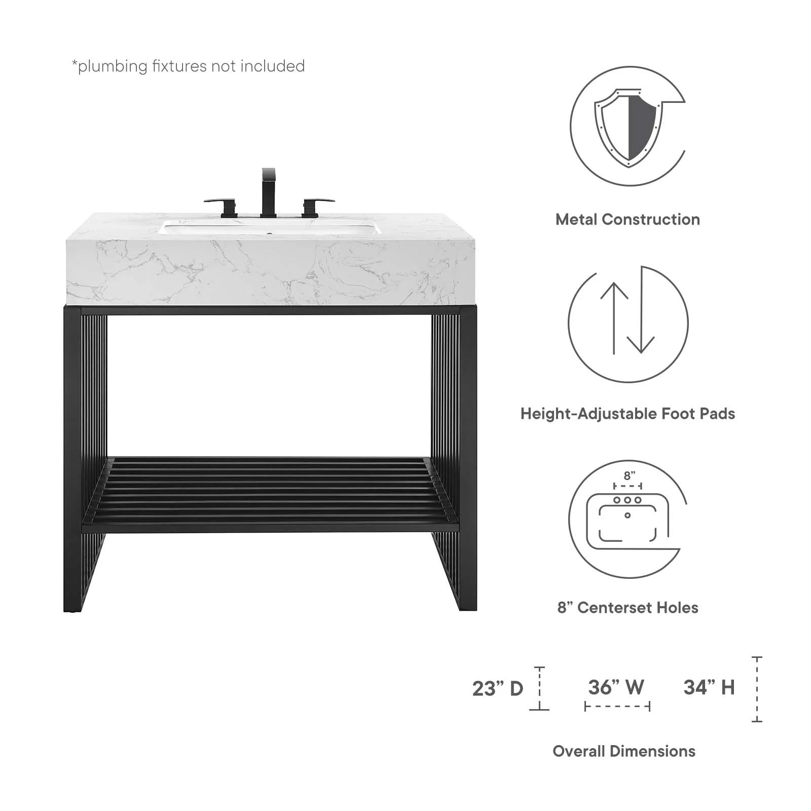 Modway Gridiron 36" Bathroom Vanity in White Black