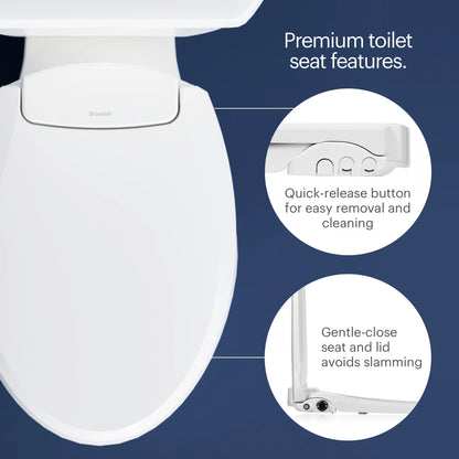 Brondell Bidet Toilet Seat Non-Electric Ecoseat, Fits Elongated Toilets, White - Dual Nozzle System, Ambient Water Temperature - Easy Installation, Elongated Size