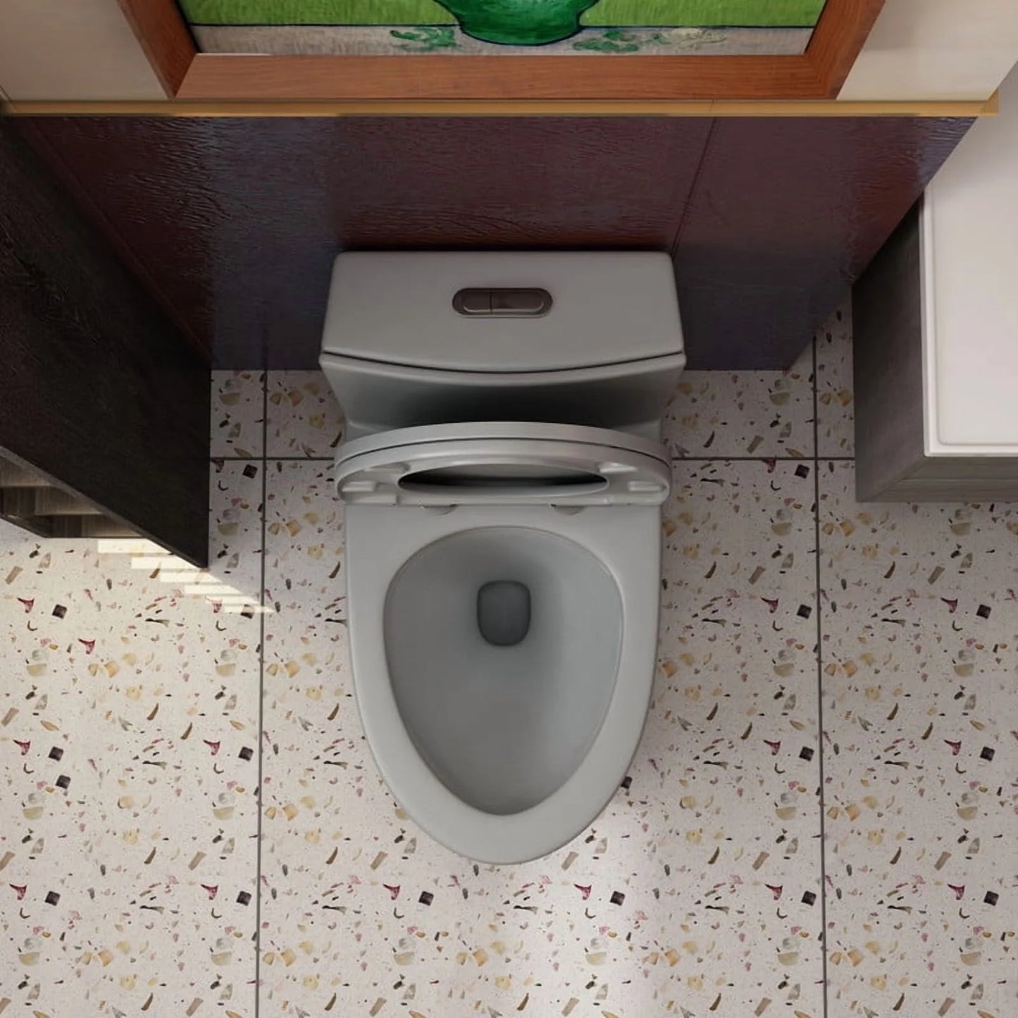 Albriya A1854 One Piece Toilet, Modern Elongated Toilet Power Dual Flush 1.1/1.6 GPF with Comfortable Chair Seat ADA Height 16 1/4’for Bathroom, 12’Rough-In, MaP 1000g, Grey
