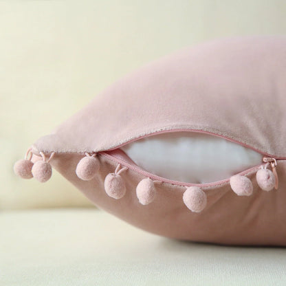 Phantoscope Pom Pom Velvet Series Decorative Throw Pillow, 18" x 18", Light Pink, 2 Pack