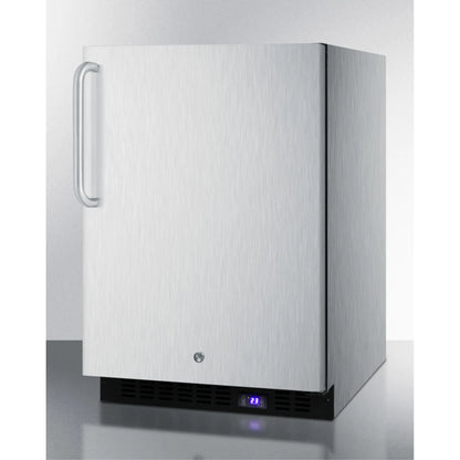 Frost-free outdoor all-freezer in complete stainless steel, w/digital thermostat, LED lighting, towel bar handle, and lock; built-in or freestanding