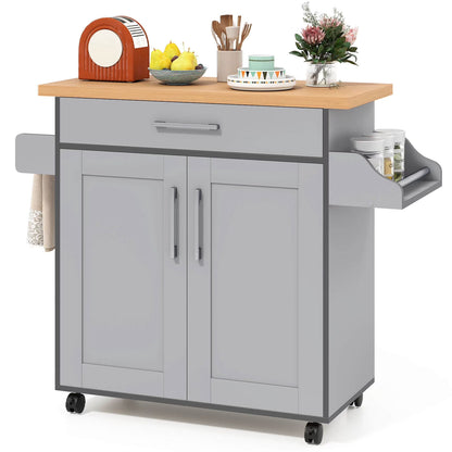 Costway Rolling Kitchen Island Cart Storage Cabinet w/Towel & Spice Rack Cherry