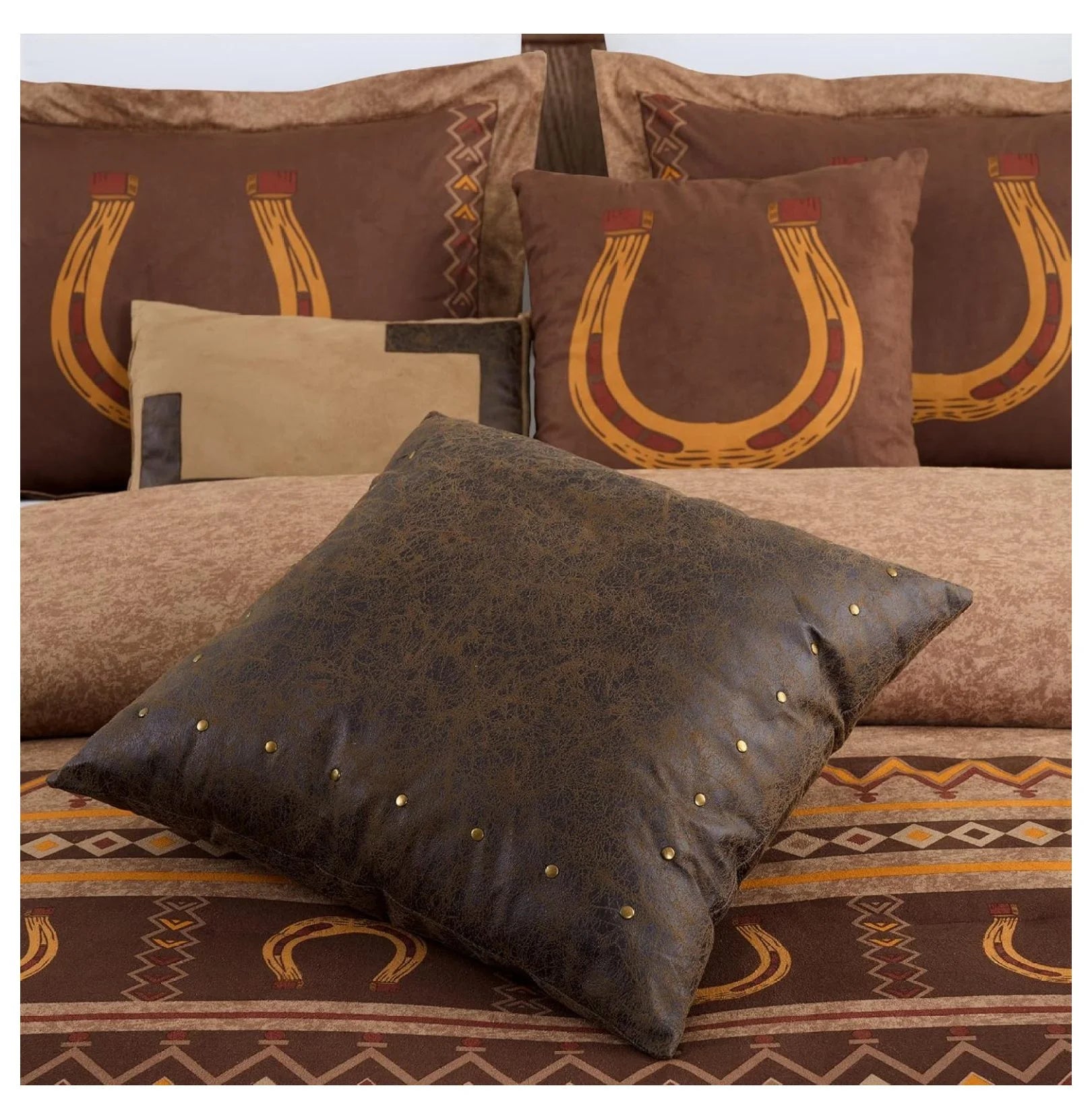 Sedona 7-Piece Southwestern Horses Comforter Set King - Micro Suede Bedding - Rustic Western Decor - 100% Polyester