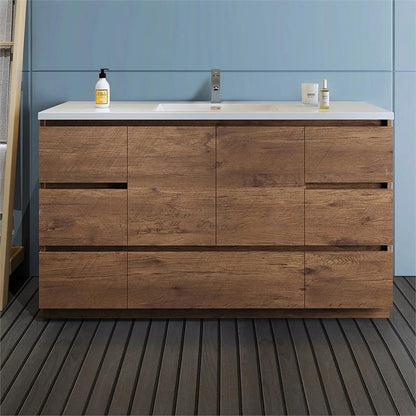 Fresca Lazzaro 60" Rosewood Free Standing Modern Bathroom Cabinet w/Integrated Single Sink