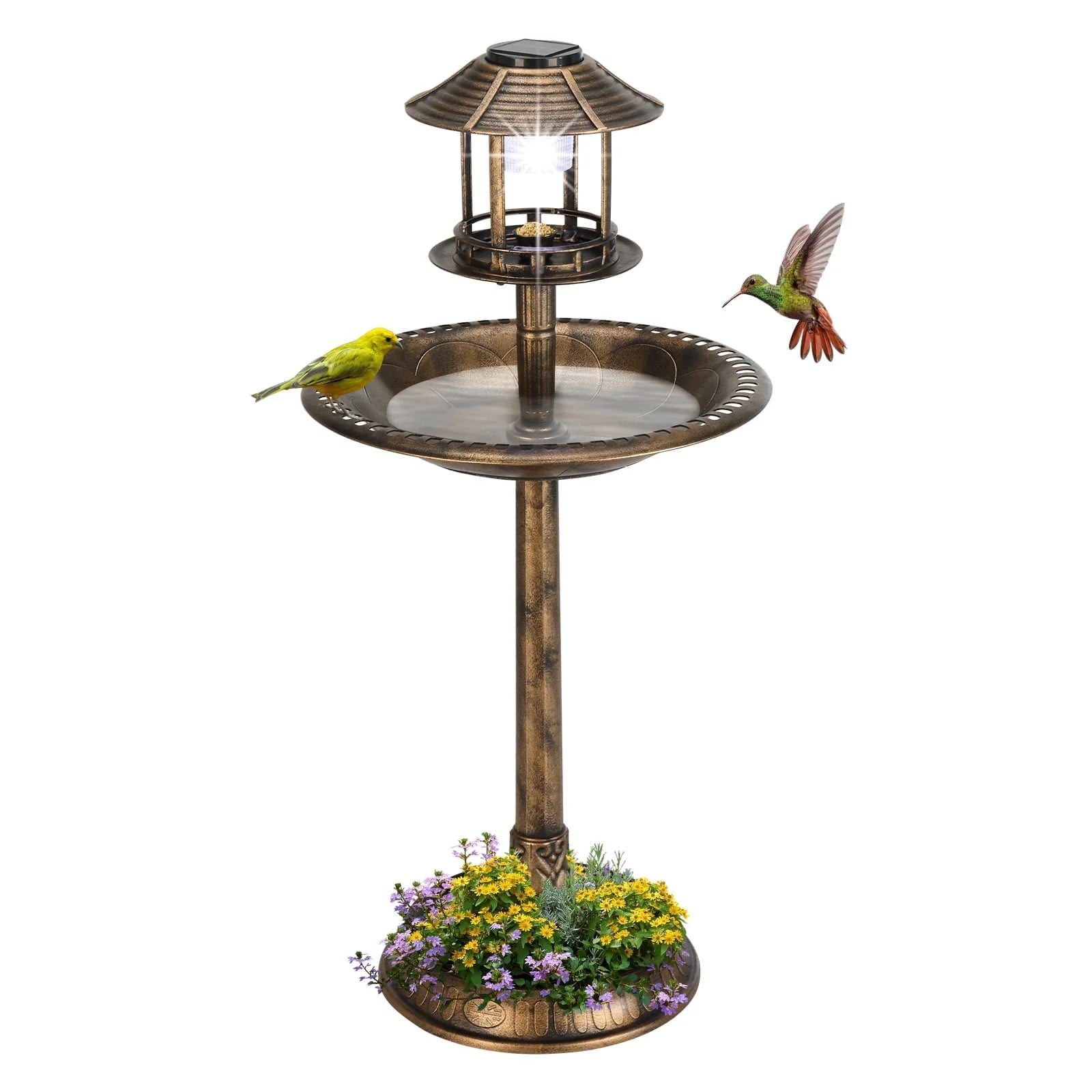 Zimtown Courtyard 42 Inch Bird Bath w/Solar Light Garden Decor