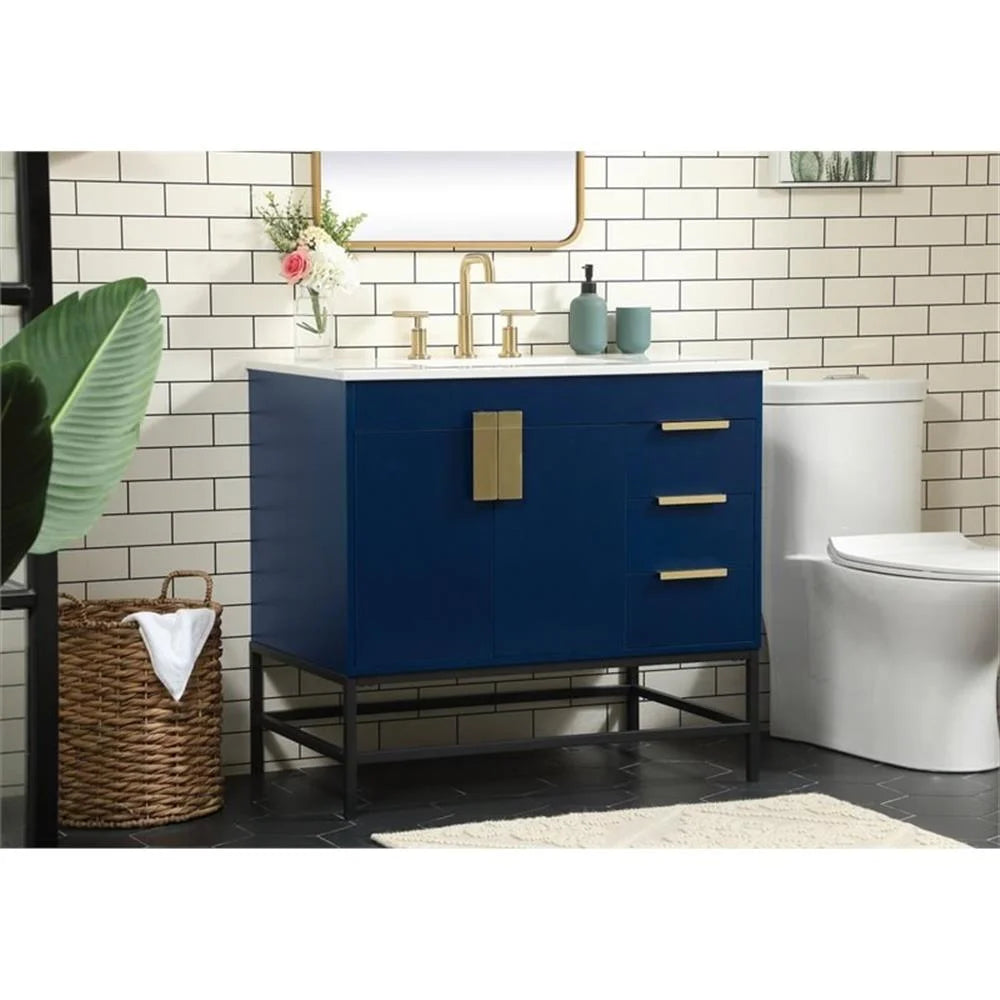 Elegant Decor Eugene 36" Aluminum MDF Single Bathroom Vanity in Blue