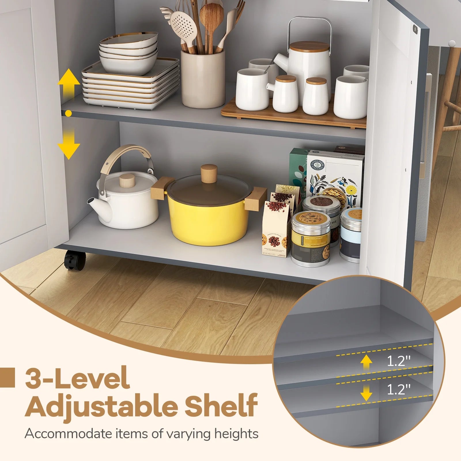 Giantex Kitchen Island Cart with Storage Cabinet on Wheels, Spice Rack Towel Rack & Drawer, Gray