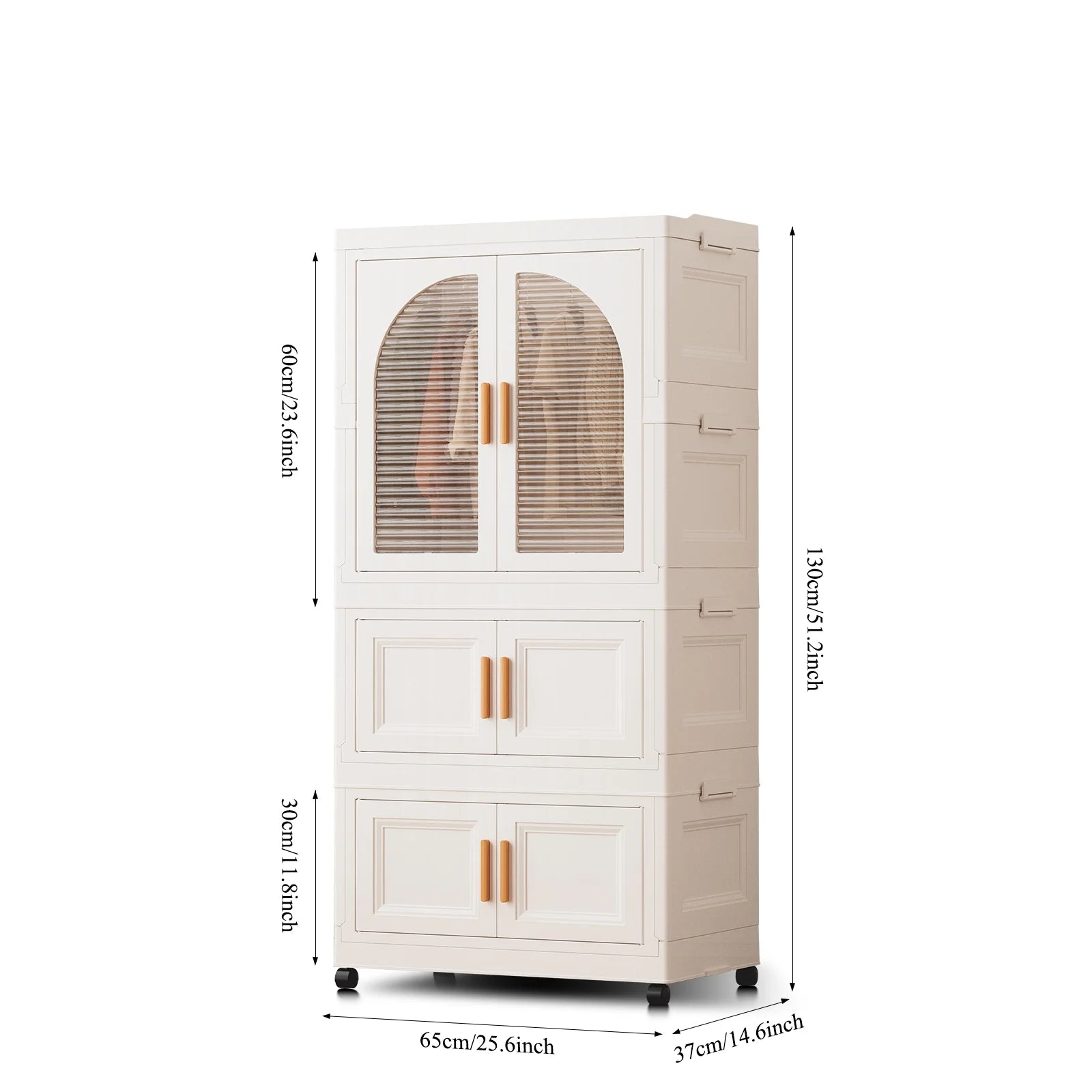 Fitfort Folding Wardrobe Storage Cabinet, 25.6 x 14.6 x 51.2 in, Plastic with Magnetic Door and Wheels, Includes 1 Wardrobe Level, 2 Folding Boxes,10 Hangers and 4 Hooks