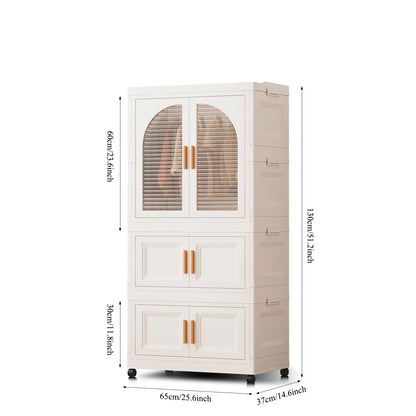 Fitfort Folding Wardrobe Storage Cabinet, 25.6 x 14.6 x 51.2 in, Plastic with Magnetic Door and Wheels, Includes 1 Wardrobe Level, 2 Folding Boxes,10 Hangers and 4 Hooks