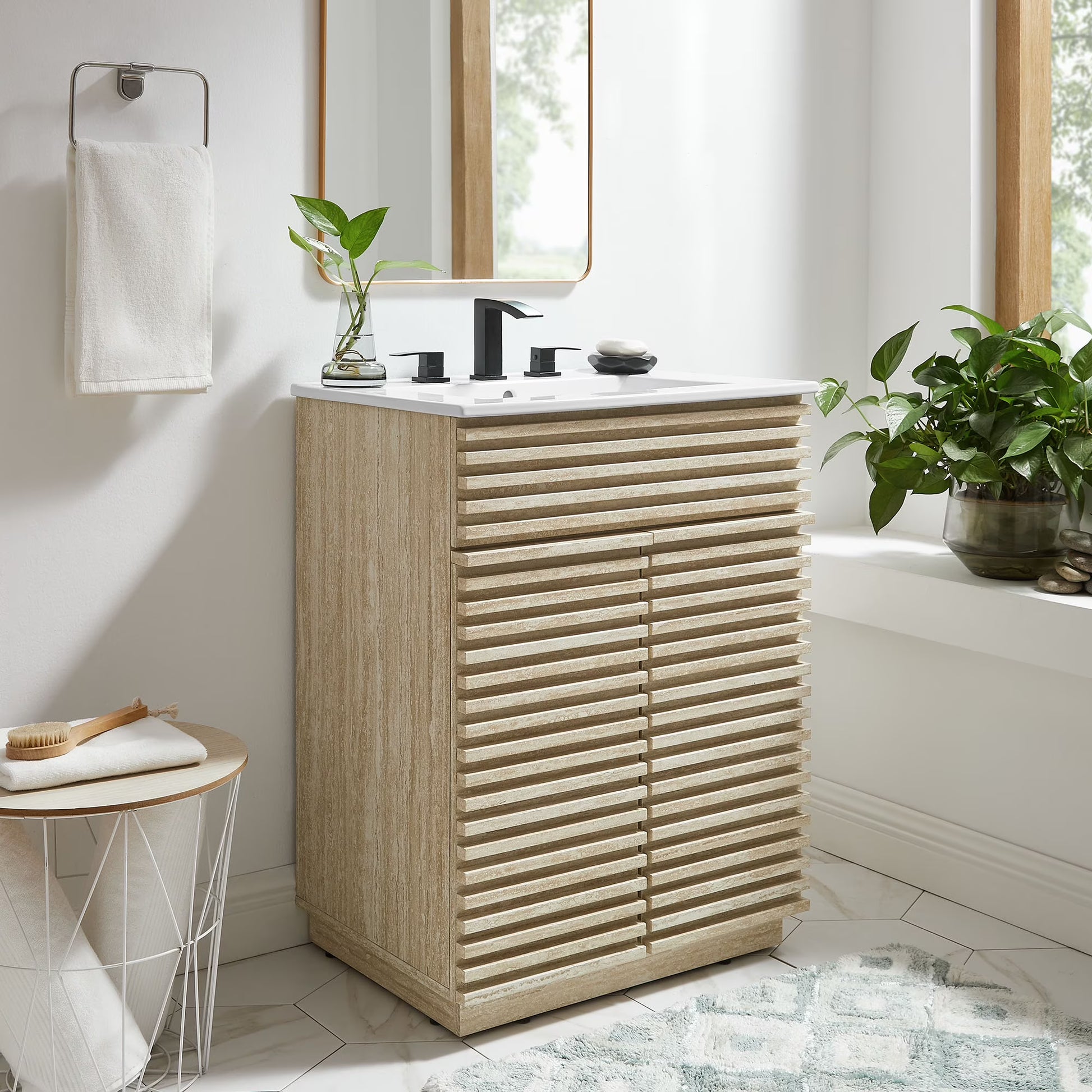 Modway Render 24" Faux Travertine Bathroom Vanity Cabinet (Sink Not Included) in Travertine