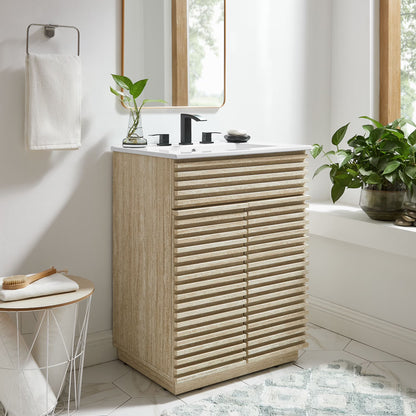 Modway Render 24" Faux Travertine Bathroom Vanity Cabinet (Sink Not Included) in Travertine