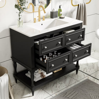 Harper & Bright Designs 36" Bathroom Vanity with Sink, Bathroom Storage Cabinet with Drawers, Single Sink Bathroom Vanity, Beige