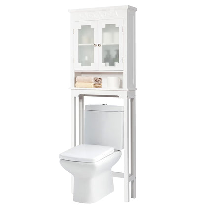 Costway Over The Toilet Bathroom Space Saver Carved Top Toilet Rack w/Adjustable Shelf