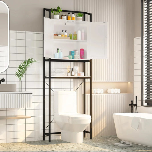 Frmobepts Over the Toilet Bathroom Storage Cabinet Space Saver with 2 Doors and 2 Storage Shelves, White