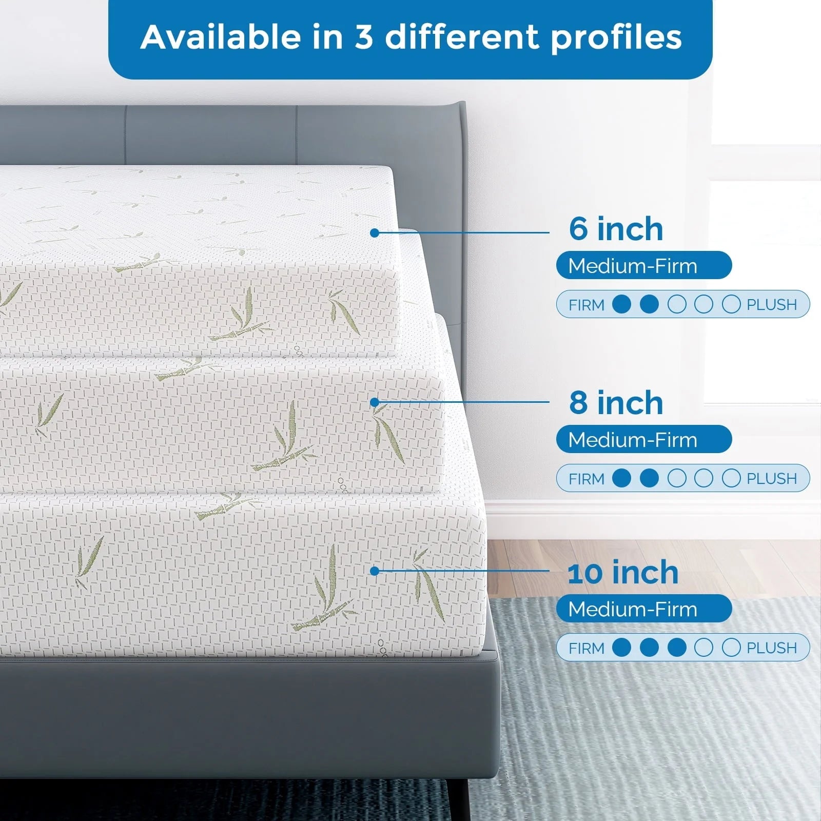 6 inch Twin Size Memory Foam Mattress , Medium Firmness Made in USA, with Green Tea Cooling Gel , Supportive & Pressure Relief Bed Mattress,Bamboo Knit cover