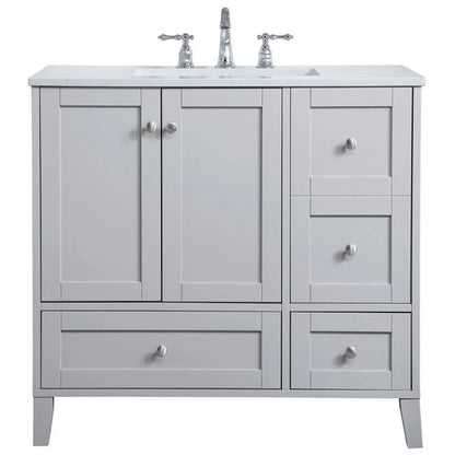 Elegant Decor Sommerville 36" Single Quartz Top Bathroom Vanity in Gray