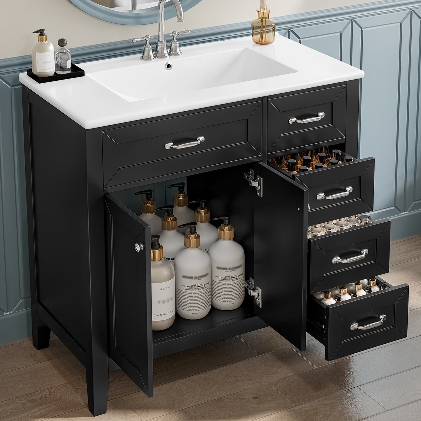 Euroco 36" Bathroom Vanity with Sink,Drawers, Solid Frame and MDF Board