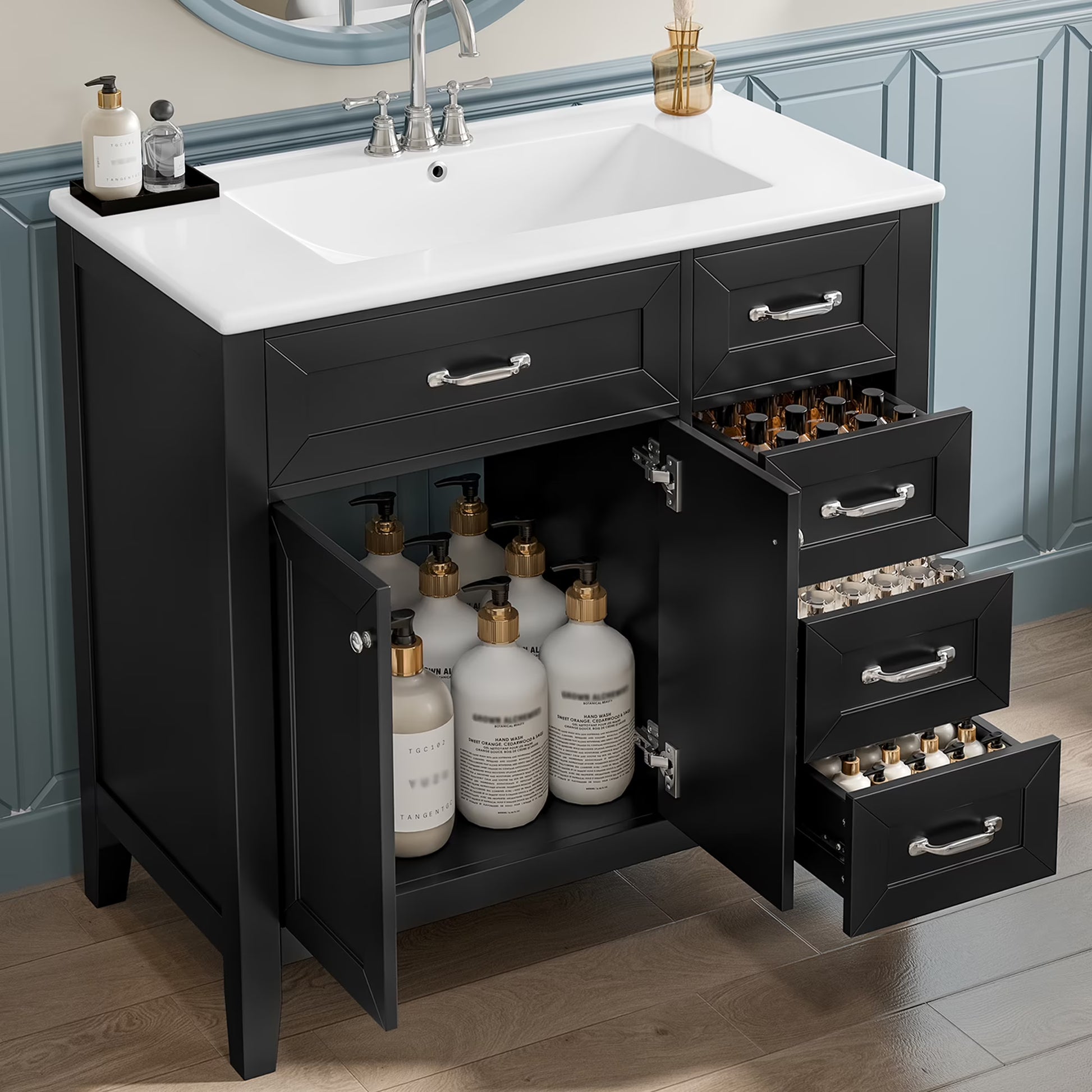 Euroco 36" Bathroom Vanity with Sink,Drawers, Solid Frame and MDF Board