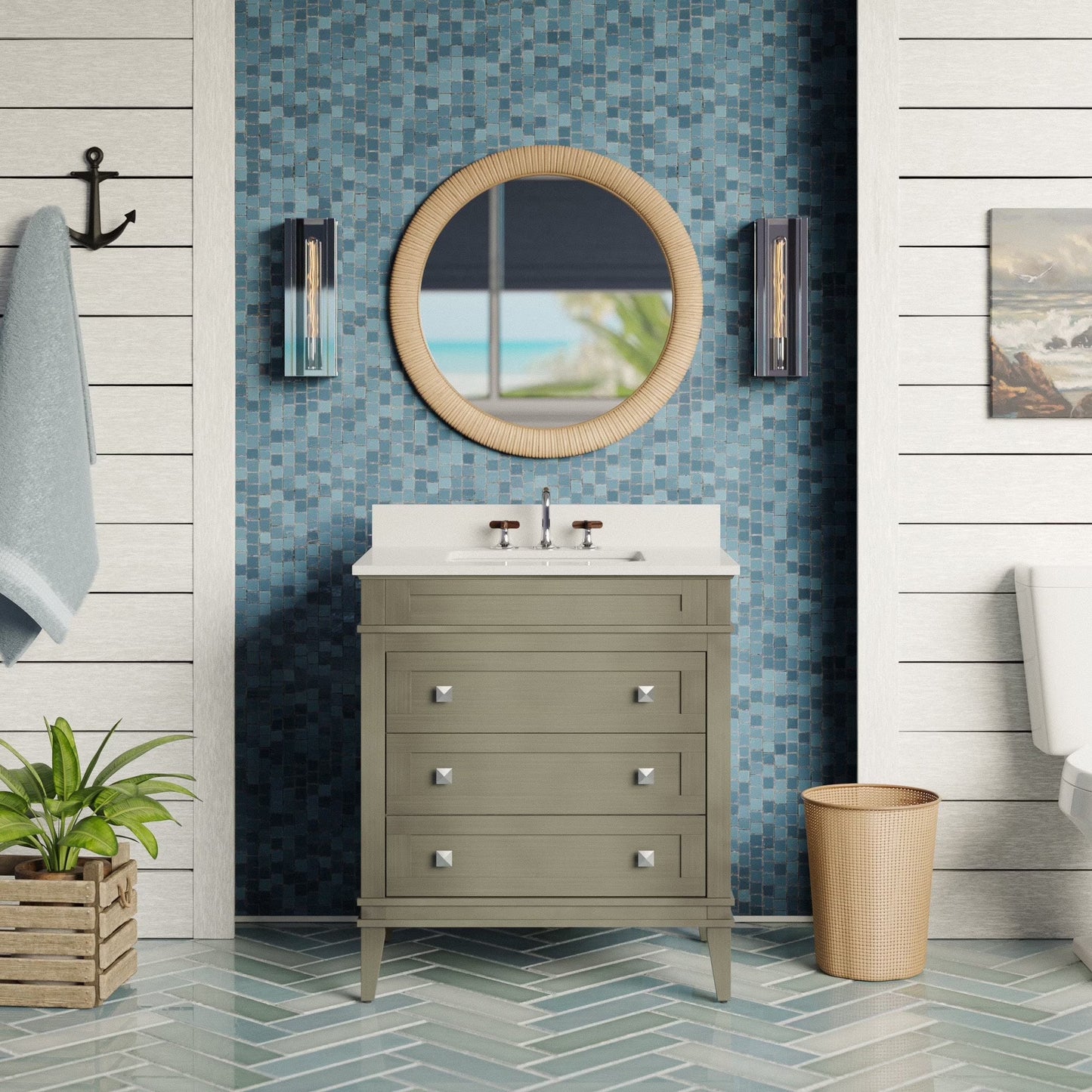 Eleanor 30" Bathroom Vanity with White Cabinet and Carrara Marble Top