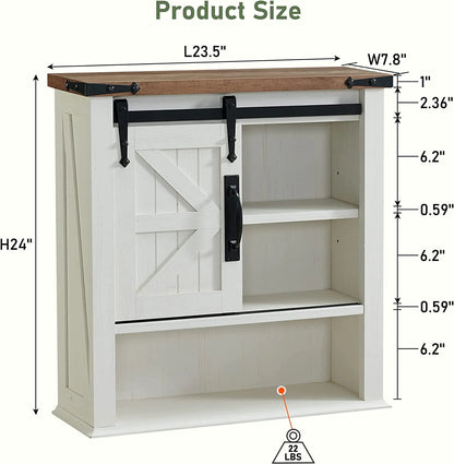 OKD Wall Storage Cabinet with Barn Door & 3 Shelves Farmhouse Wooden Bathroom Wall Mounted Medicine Cabinet Organizer Spacesaver for Kitchen Laundry Room Hotels Home, Light Rustic Oak