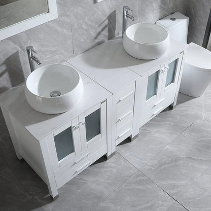 Wonline 60" Bathroom Vanity Wood Cabinet Double Ceramic Sink w/Mirror White
