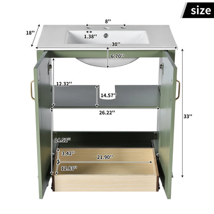 Harper & Bright Designs 30" Bathroom Vanity with Sink, Bathroom Storage Cabinet with Drawers, Single Sink Bathroom Vanity, Green
