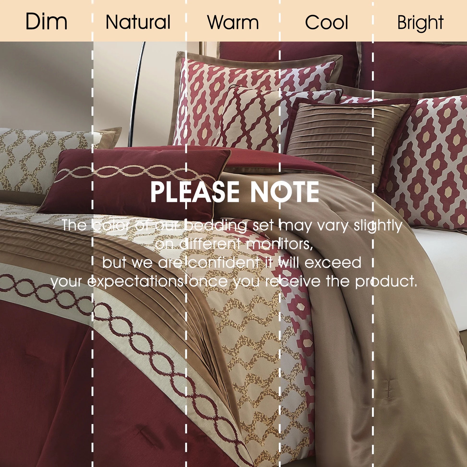 LANCO MODERN LIFESTYLE King Size Comforter Set, Burgundy, 10 Piece Bed in a Bag for All Seasons, Luxury Extreme Comfort Bedding Sets with Bedskirt, Pillow Shams, Euro Shams and Decor Pillows