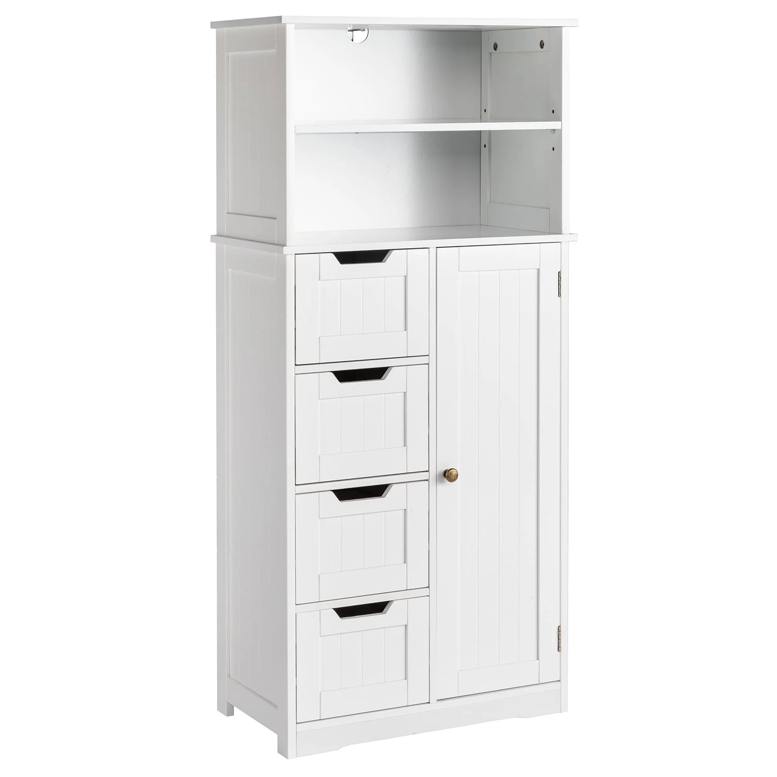 Ktaxon Freestanding Bathroom Floor Cabinet, Multipurpose Storage Cabinet with 4 Drawers, 1 Cupboard & Adjustable Shelves for Kitchen Living Room Bedroom, White