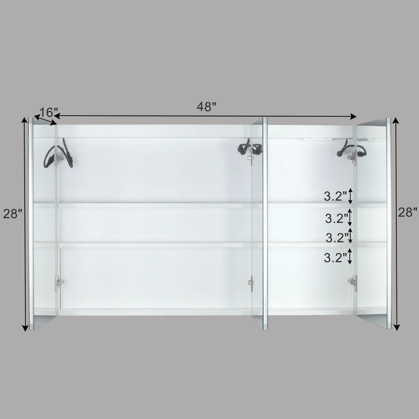 Ktaxon 48"x28" LED Bathroom Mirror Cabinet with Lights, Wall-Mounted Medicine w/Defogger, Dimmable, Memory function, Outlets & USB, White