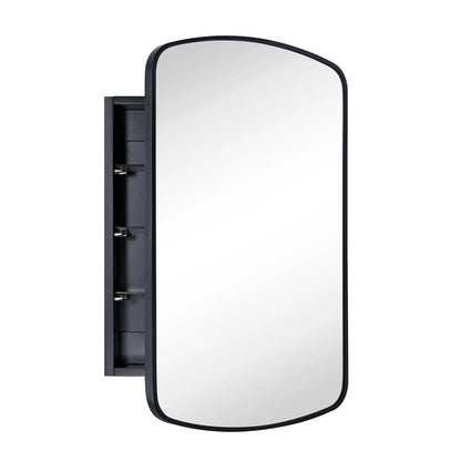 TEHOME Matt Black Surface and Recessed Mount Medicine Cabinet with Mirror Metal Framed Arch Bathroom Wall Cabinet with Mirror 18x27''
