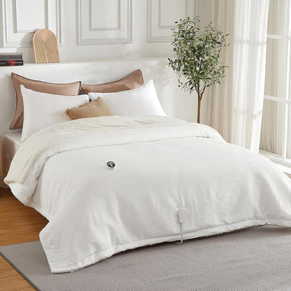Heated Blanket Queen Size - Fast Heating Electric Blanket with Wireless LCD Controller, White, 84"x90"