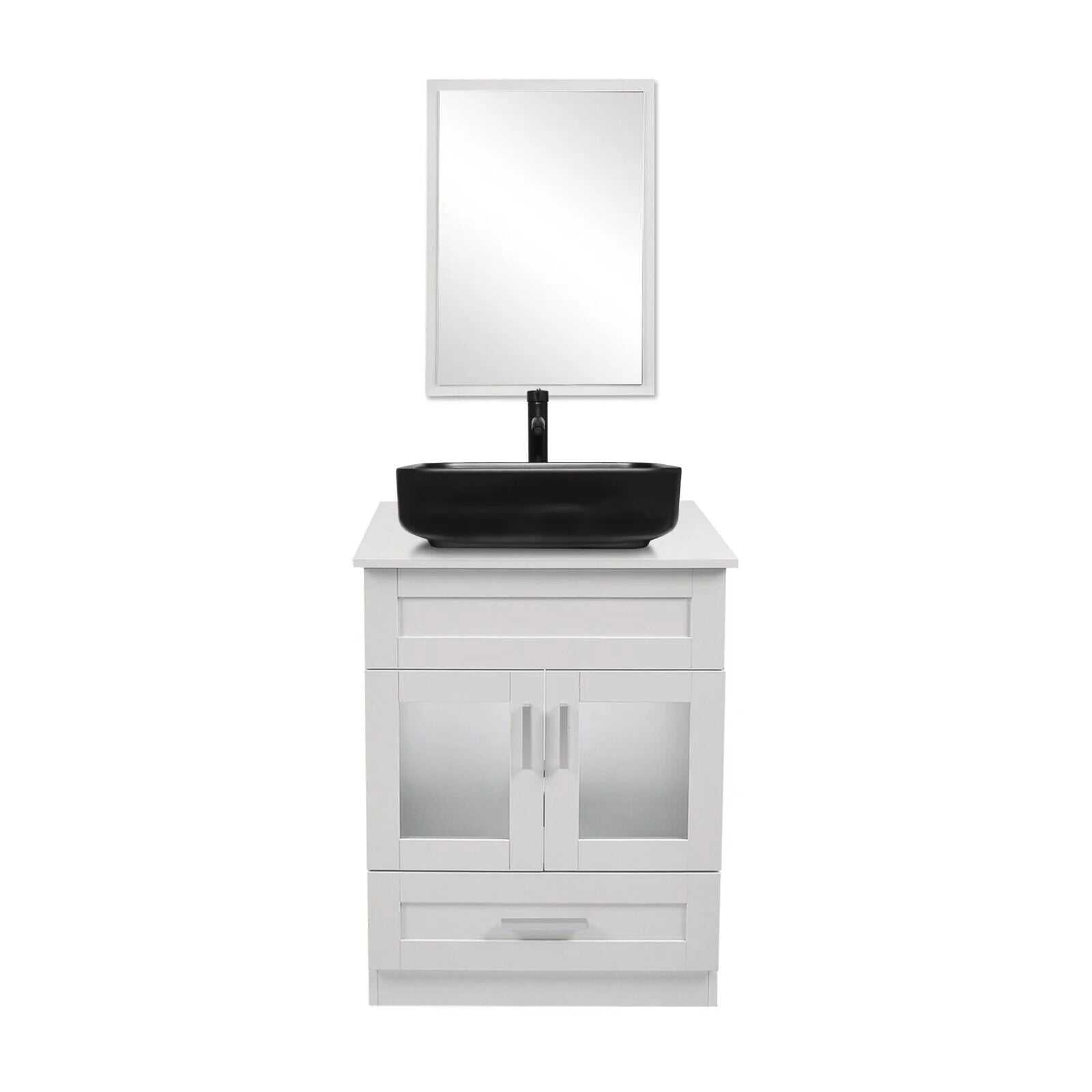 FULLWATT 24" Vanity Bathroom Cabinet with Mirror and Vessel Sink Bowl Faucet Combo Set