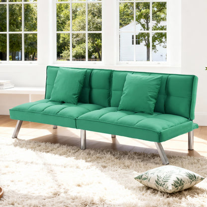 Gewnee Modern Velvet Futon Sofa Bed,67.7" Convertible Sleeper Sofa Bed with Throw Pillows Adjustable Backrest Angles,Loveseat for Small Place,Olive