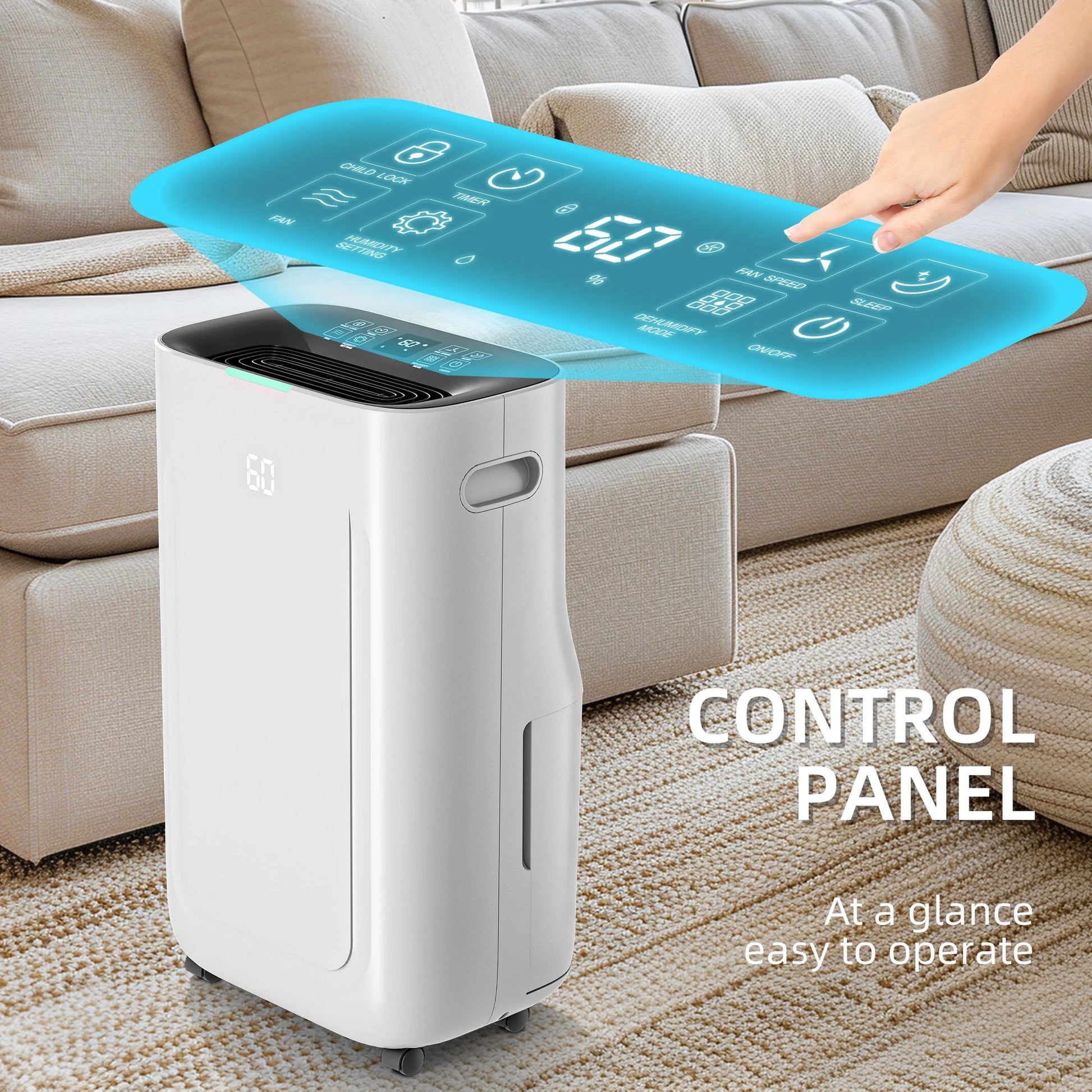 Rocyis 22 Pint/day (DOE) 5500 sq. ft. Dehumidifier for Home, 1.7 Gallon6.5L Water Tanks, Auto Drain or Manual Drainage, for Basements, Bedroom, Bathroom