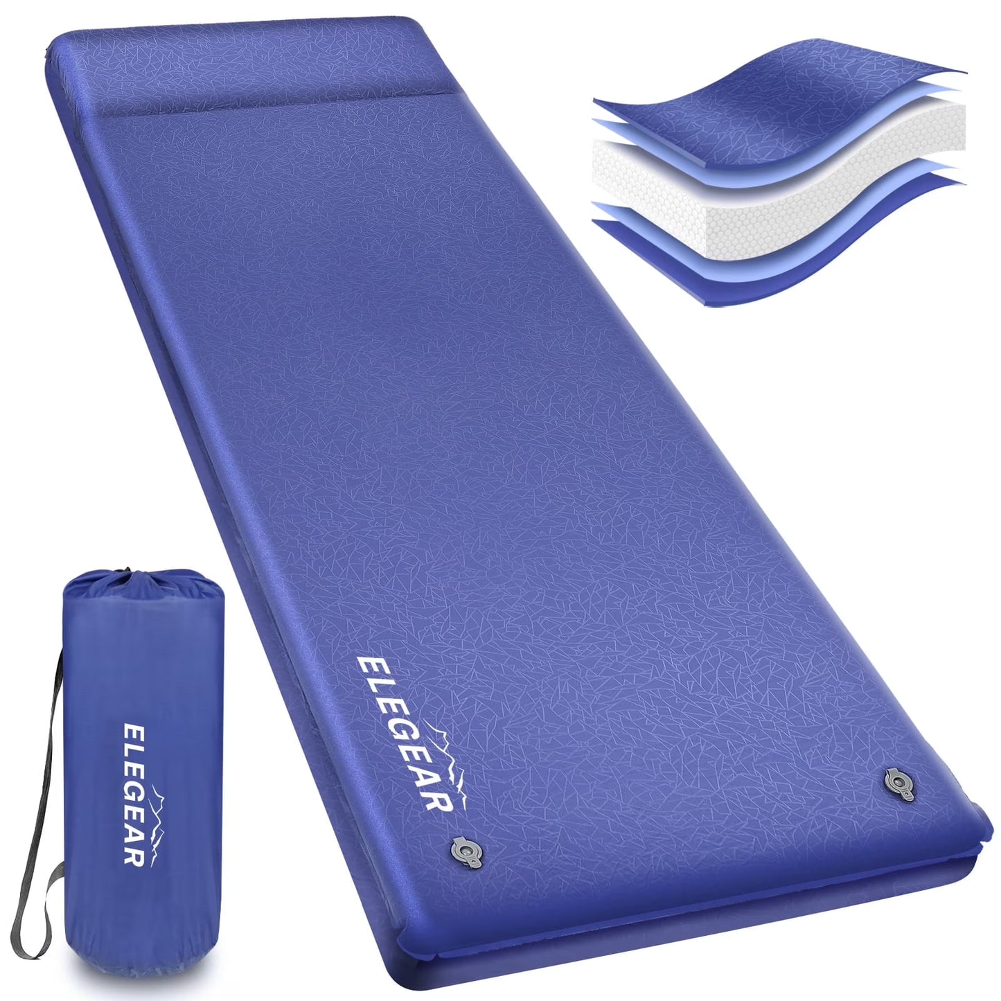 Elegear Self Inflating Sleeping Pad, 3.1" Ultra-Thick Memory Foam Camping Pad with Pillow Fast Inflating in 20s Insulated Camping Mattress Pad 4-Season Camp Sleeping Mat for Camping/Car/Tent