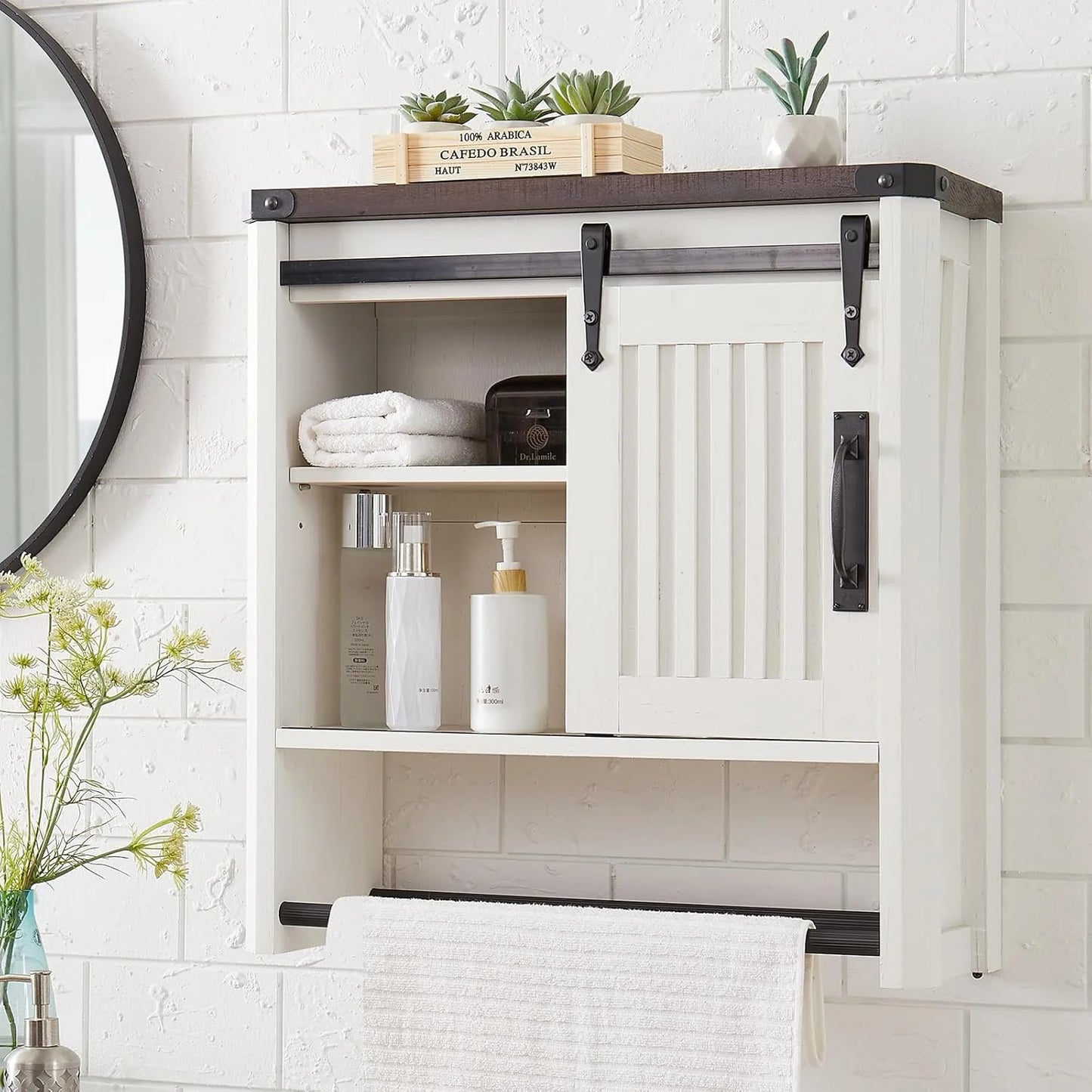70.87 Tall Bathroom Storage Cabinet, Farmhouse Storage Cabinet with 2 Barn Doors and Adjustable Shelves, Floor Cabinet for Bathroom, Living Room, Entryway, Kitchen (Antique White)